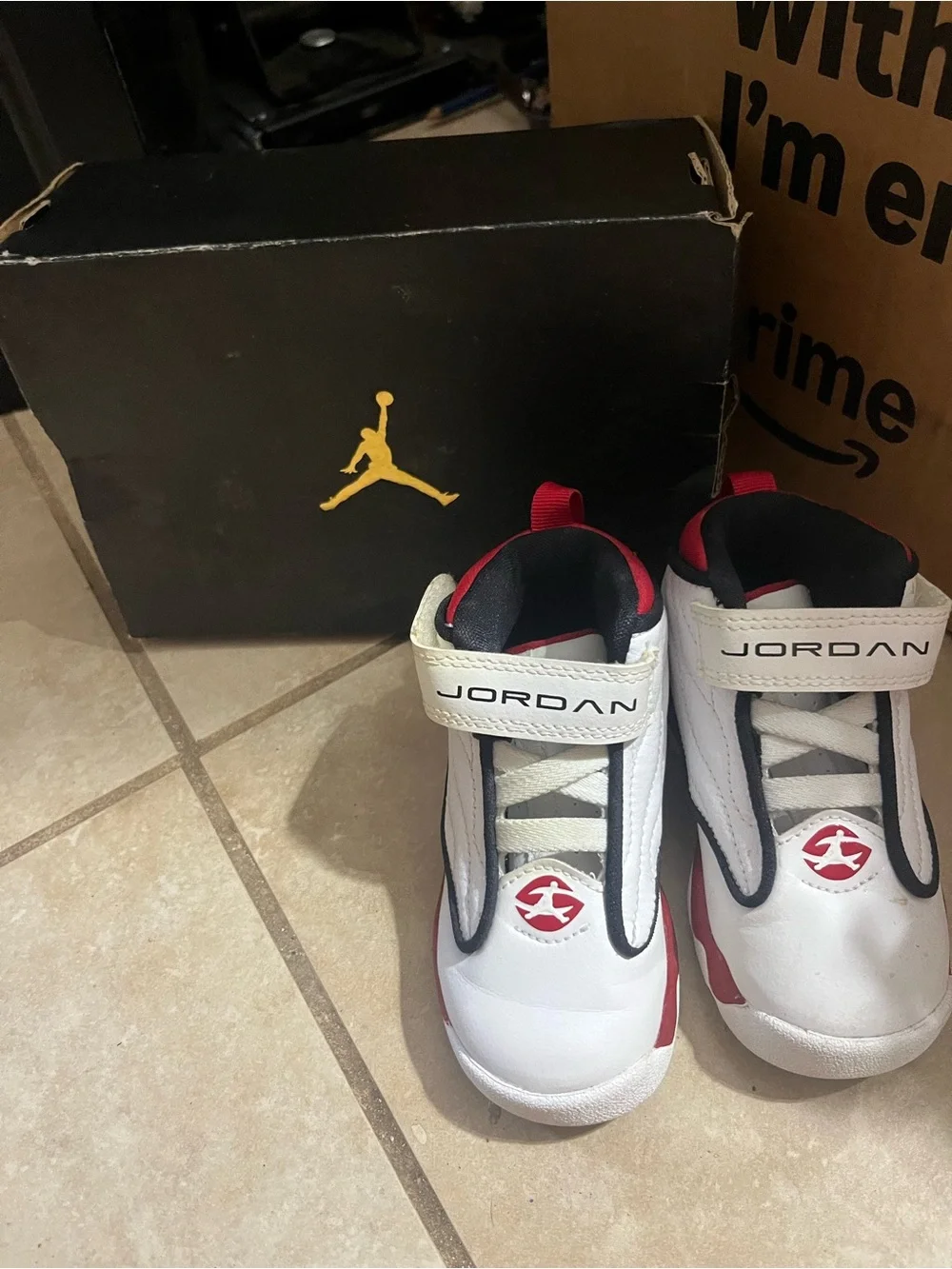Jordan Kids White and Red Hook-and-Loop Sneakers
